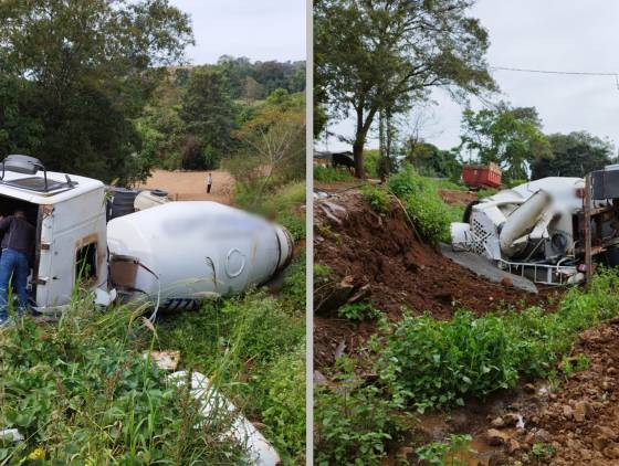 Motorista sofre ferimentos graves após caminhão sair da pista e tombar