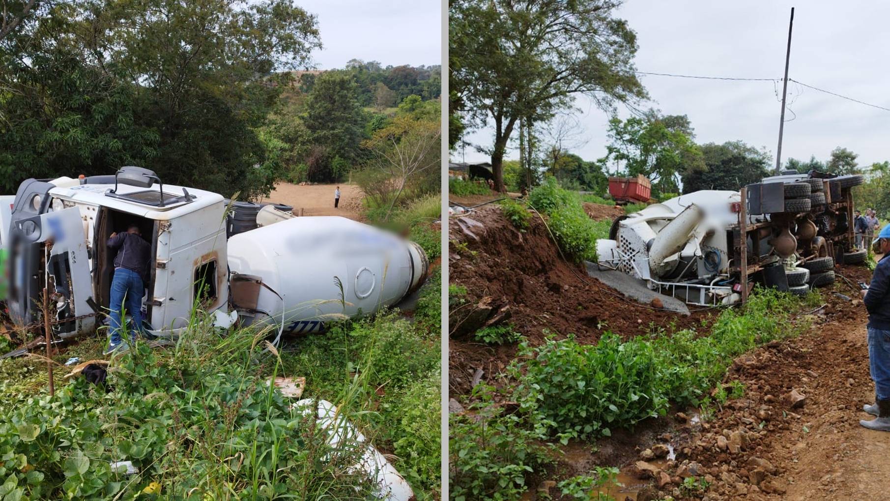 Motorista sofre ferimentos graves após caminhão sair da pista e tombar